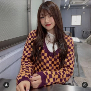 Zara Purple Orange Fuzzy Checkered Button Up Scoop Neck Cardigan Sweater Crop M